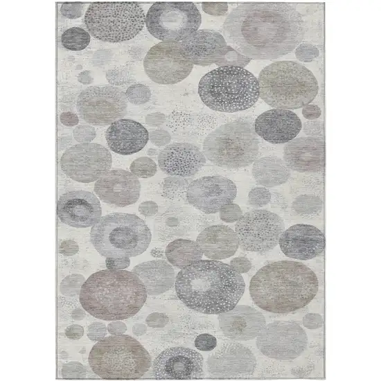 Ivory Beige And Gray Geometric Washable Indoor Outdoor Area Rug Photo 1