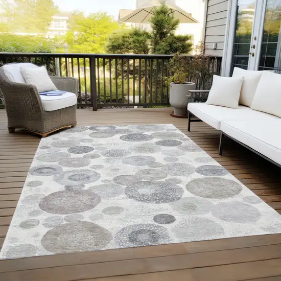 Ivory Beige And Gray Geometric Washable Indoor Outdoor Area Rug Photo 8