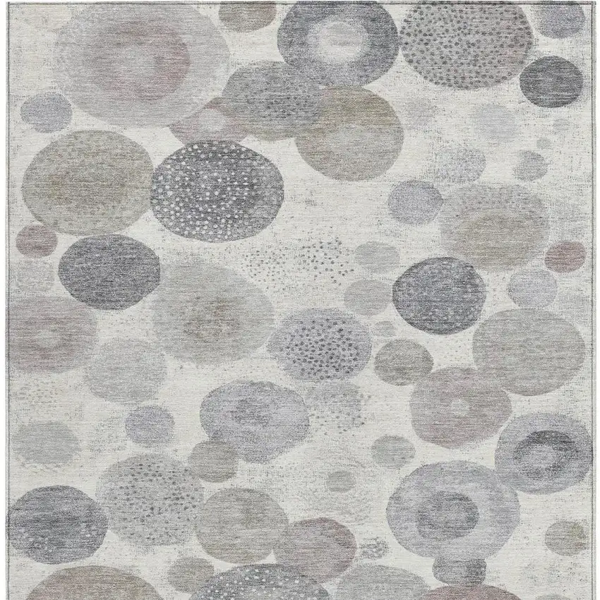 Ivory Beige And Gray Geometric Washable Indoor Outdoor Area Rug Photo 3