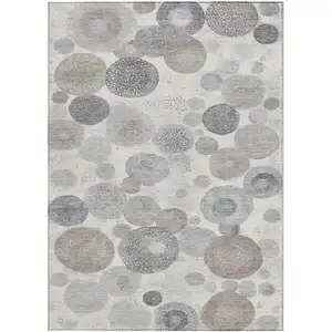 Photo of Ivory Beige And Gray Geometric Washable Indoor Outdoor Area Rug