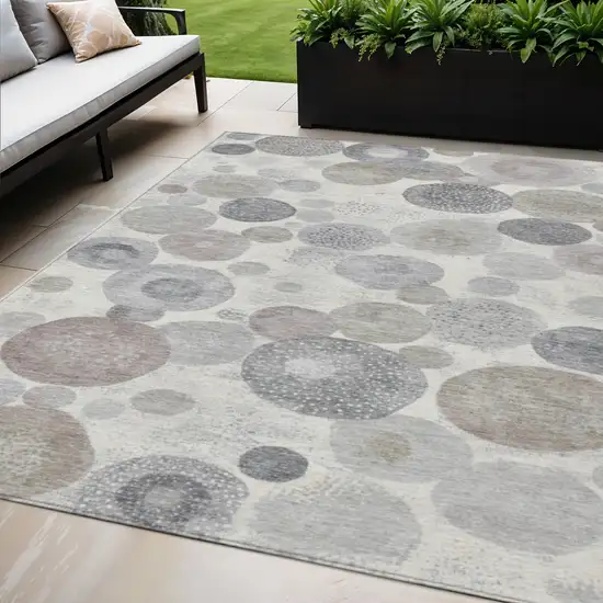 Ivory Beige And Gray Geometric Washable Indoor Outdoor Area Rug Photo 2