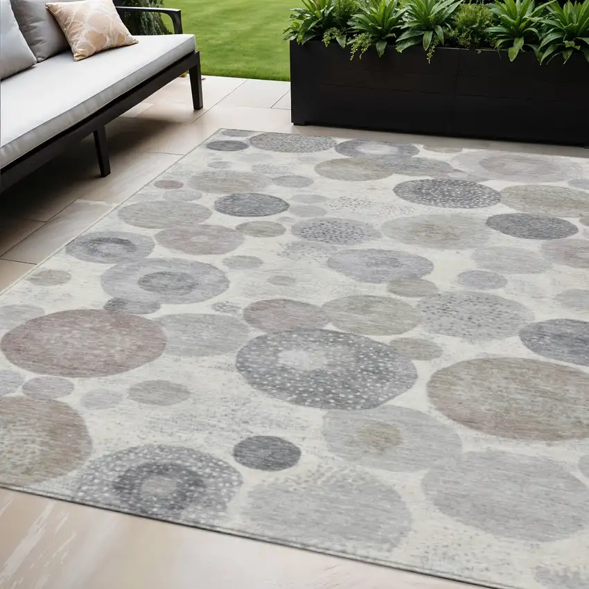 Ivory Beige And Gray Geometric Washable Indoor Outdoor Area Rug Photo 2