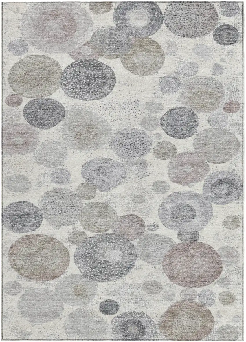 Ivory Beige And Gray Geometric Washable Indoor Outdoor Area Rug Photo 1