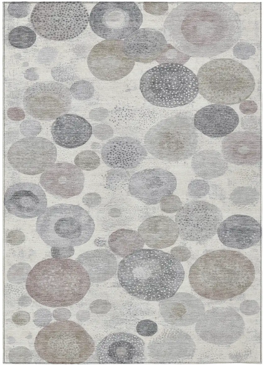 Ivory Beige And Gray Geometric Washable Indoor Outdoor Area Rug Photo 3