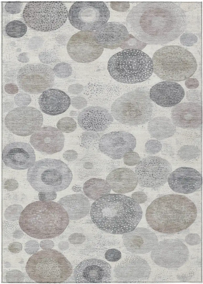 Ivory Beige And Gray Geometric Washable Indoor Outdoor Area Rug Photo 8