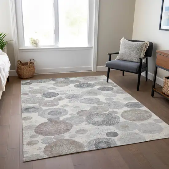 Ivory Beige And Gray Geometric Washable Indoor Outdoor Area Rug Photo 6