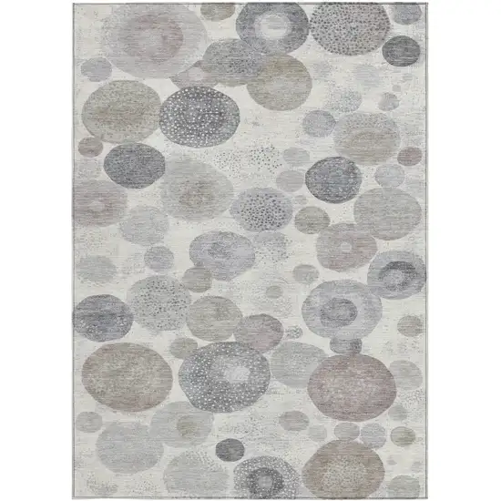 Ivory Beige And Gray Geometric Washable Indoor Outdoor Area Rug Photo 1