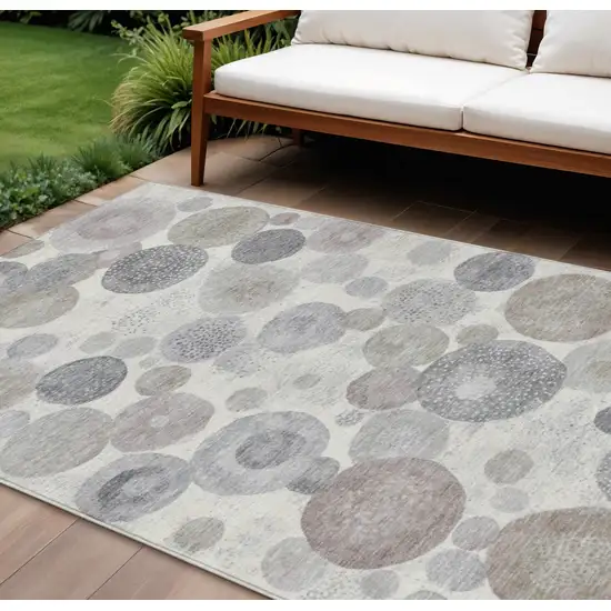 Ivory Beige And Gray Geometric Washable Indoor Outdoor Area Rug Photo 2