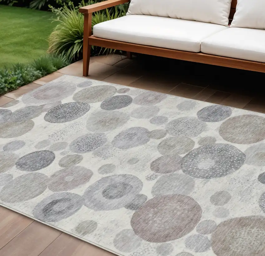 Ivory Beige And Gray Geometric Washable Indoor Outdoor Area Rug Photo 2