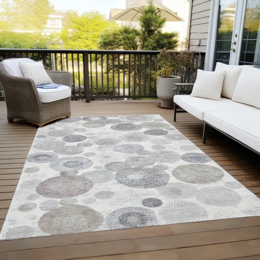 Ivory Beige And Gray Geometric Washable Indoor Outdoor Area Rug Photo 7