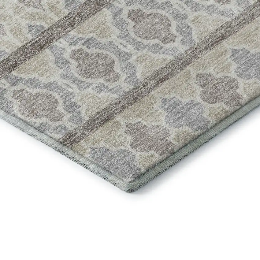 Ivory Beige And Gray Ikat Washable Area Rug With UV Protection Photo 8