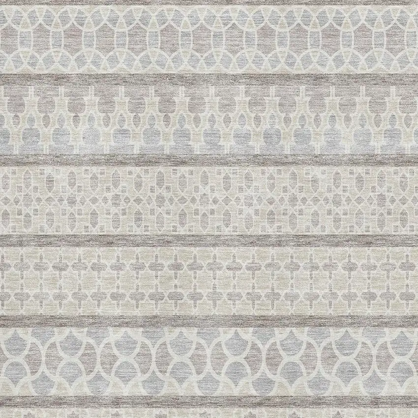 Ivory Beige And Gray Ikat Washable Area Rug With UV Protection Photo 3