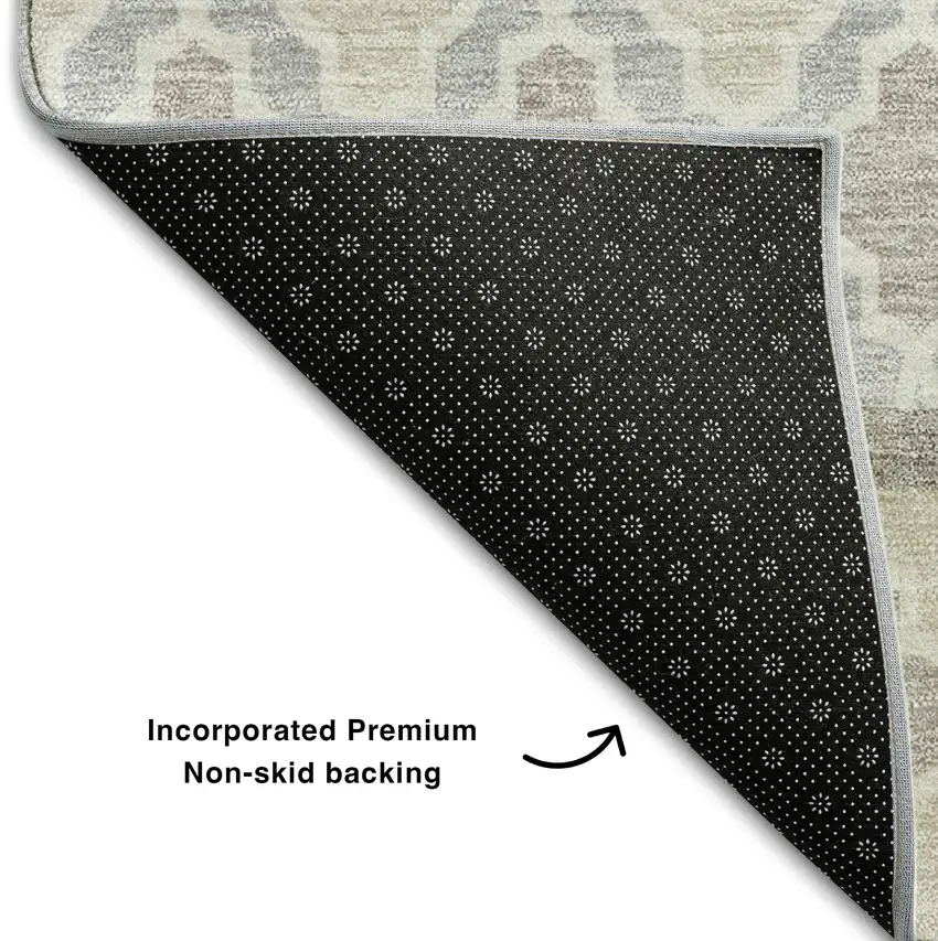 Ivory Beige And Gray Ikat Washable Area Rug With UV Protection Photo 7