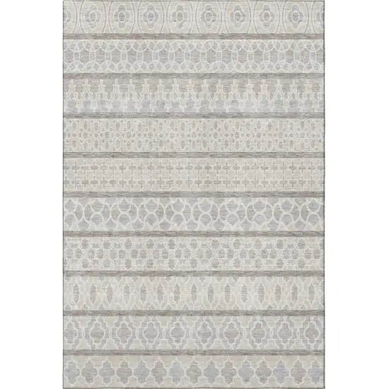 Ivory Beige And Gray Ikat Washable Area Rug With UV Protection Photo 4