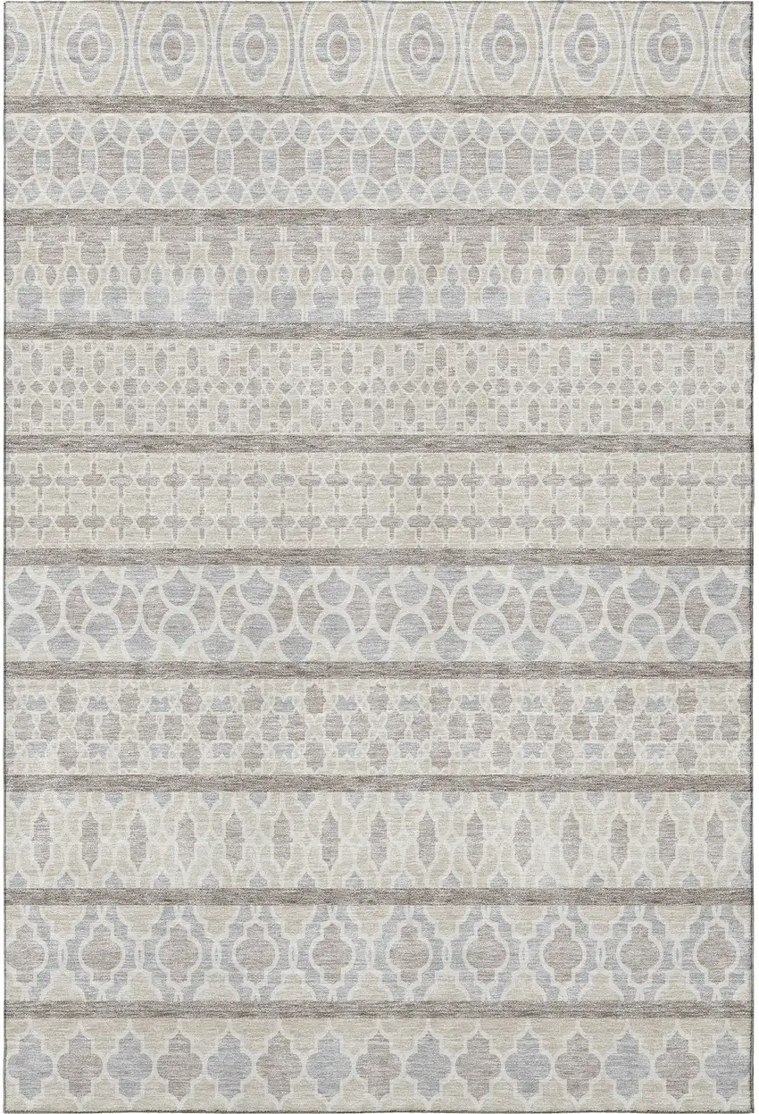 Ivory Beige And Gray Ikat Washable Area Rug With UV Protection Photo 4