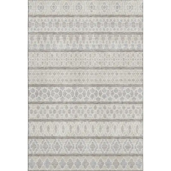 Ivory Beige And Gray Ikat Washable Area Rug With UV Protection Photo 1