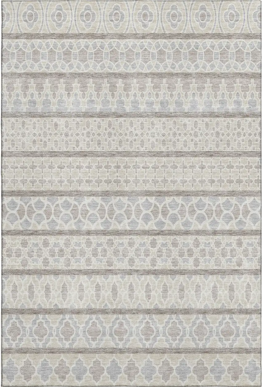Ivory Beige And Gray Ikat Washable Area Rug With UV Protection Photo 1