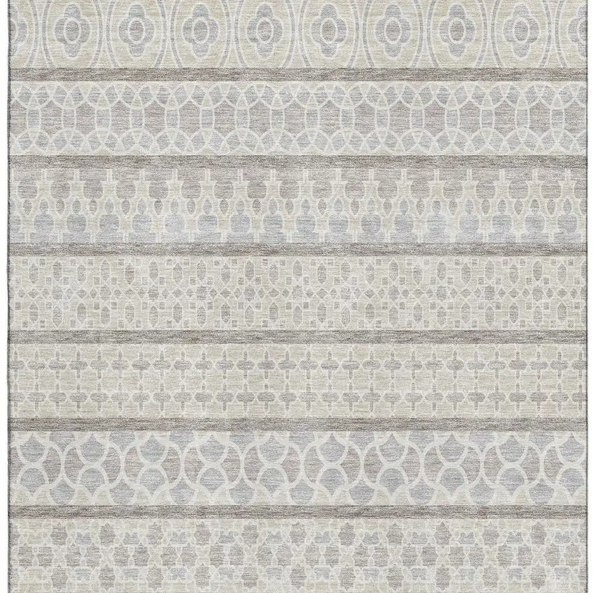 Ivory Beige And Gray Ikat Washable Area Rug With UV Protection Photo 3