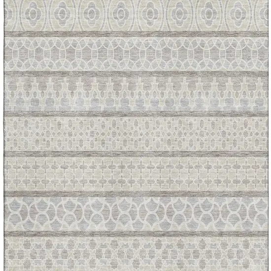 Ivory Beige And Gray Ikat Washable Area Rug With UV Protection Photo 4