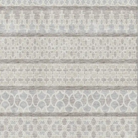 Ivory Beige And Gray Ikat Washable Area Rug With UV Protection Photo 3