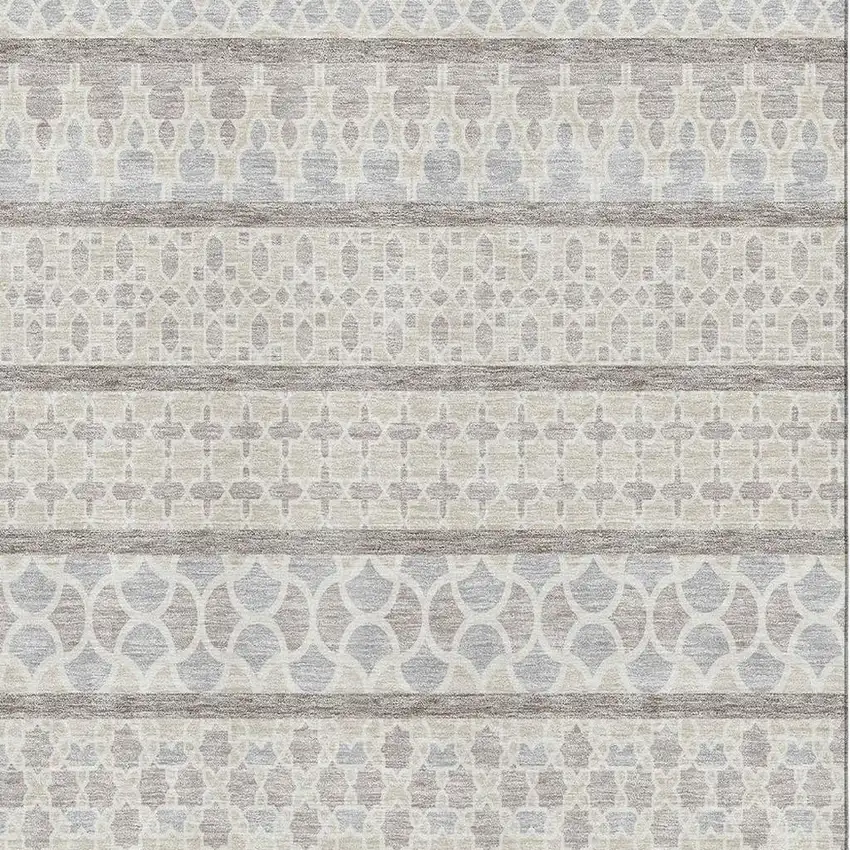 Ivory Beige And Gray Ikat Washable Area Rug With UV Protection Photo 3