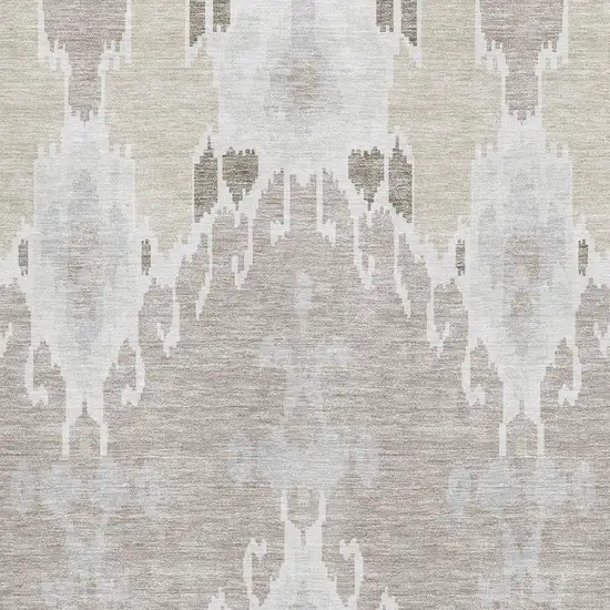 Ivory Beige And Gray Ikat Washable Area Rug With UV Protection Photo 3