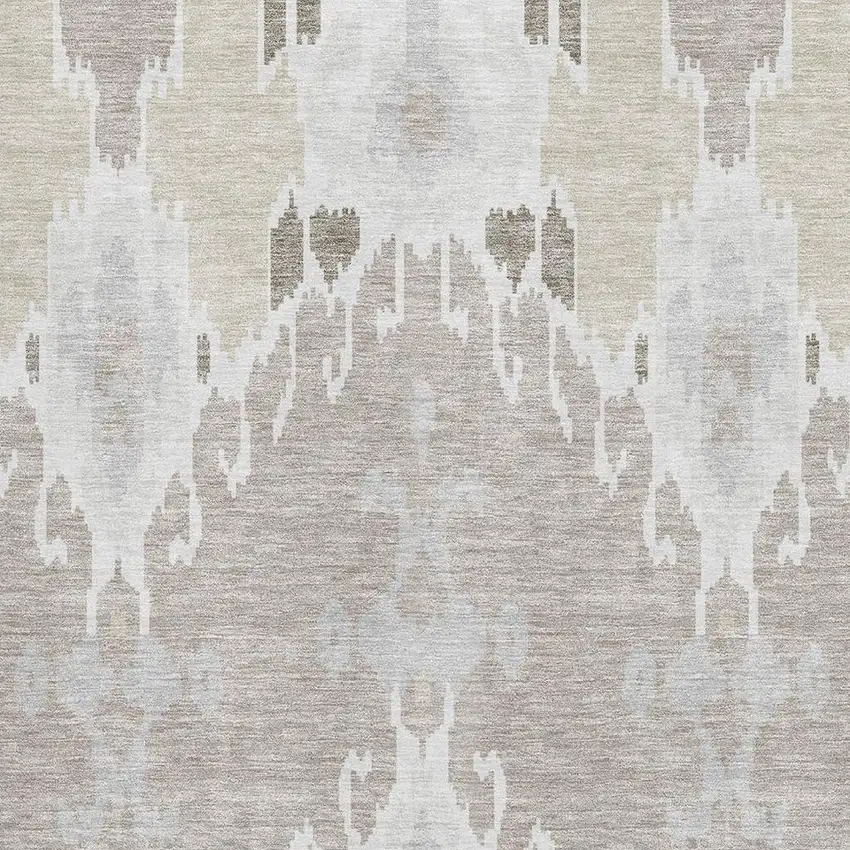 Ivory Beige And Gray Ikat Washable Area Rug With UV Protection Photo 3