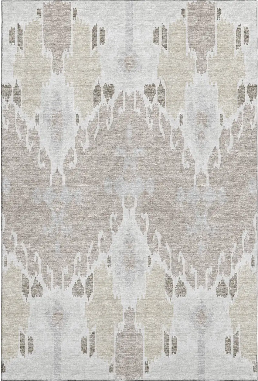 Ivory Beige And Gray Ikat Washable Area Rug With UV Protection Photo 1
