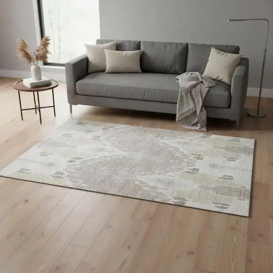 Ivory Beige And Gray Ikat Washable Area Rug With UV Protection Photo 2