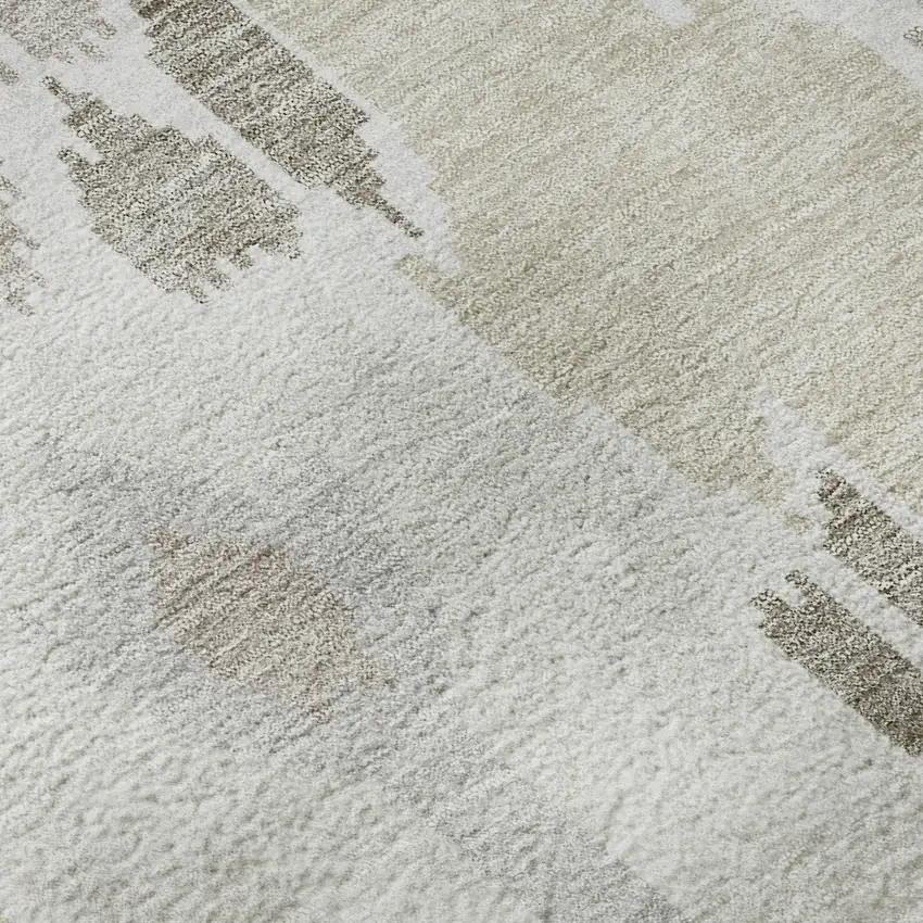 Ivory Beige And Gray Ikat Washable Area Rug With UV Protection Photo 9