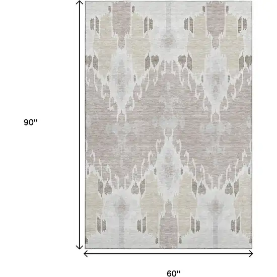Ivory Beige And Gray Ikat Washable Area Rug With UV Protection Photo 3