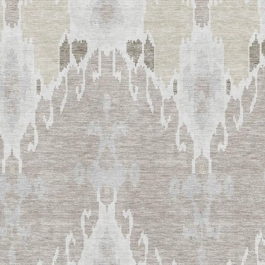 Ivory Beige And Gray Ikat Washable Area Rug With UV Protection Photo 3