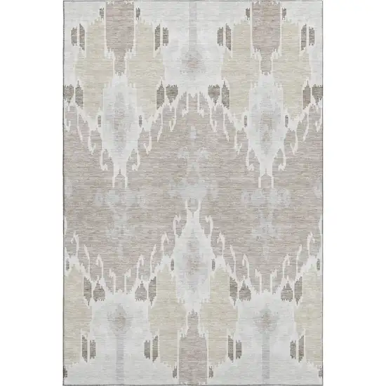 Ivory Beige And Gray Ikat Washable Area Rug With UV Protection Photo 1