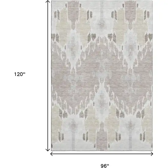 Ivory Beige And Gray Ikat Washable Area Rug With UV Protection Photo 3