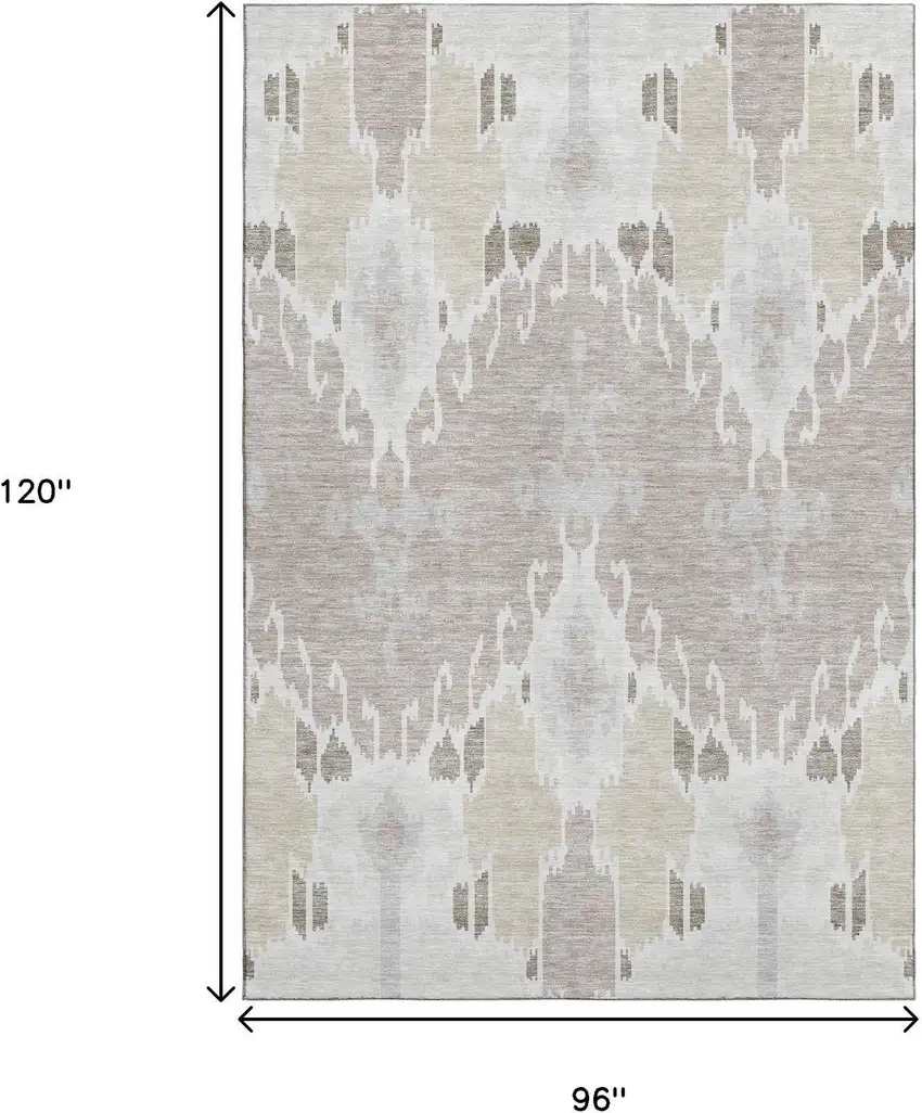 Ivory Beige And Gray Ikat Washable Area Rug With UV Protection Photo 3