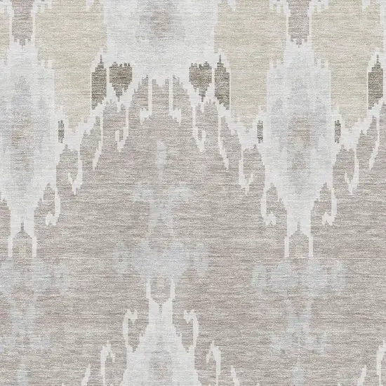Ivory Beige And Gray Ikat Washable Area Rug With UV Protection Photo 3