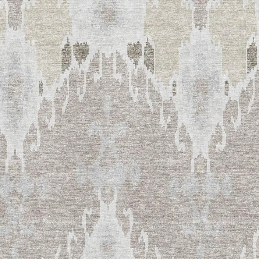 Ivory Beige And Gray Ikat Washable Area Rug With UV Protection Photo 3