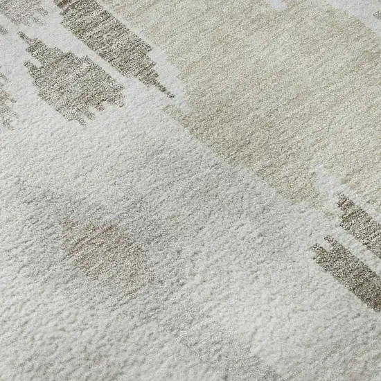 Ivory Beige And Gray Ikat Washable Area Rug With UV Protection Photo 9
