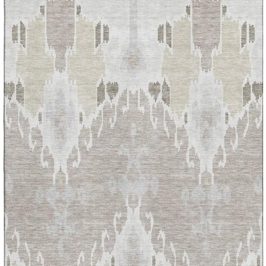 Ivory Beige And Gray Ikat Washable Area Rug With UV Protection Photo 4