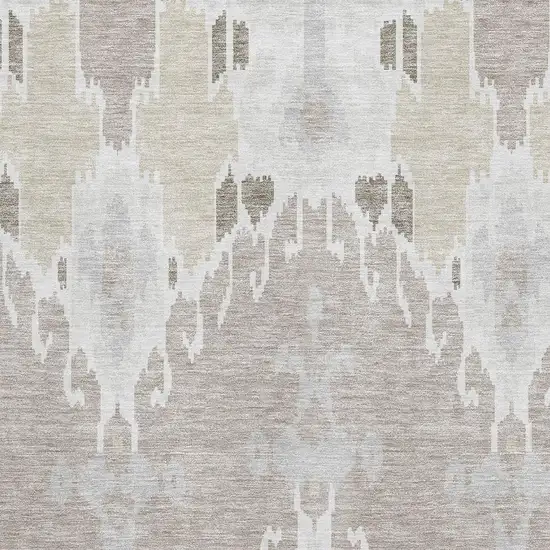 Ivory Beige And Gray Ikat Washable Area Rug With UV Protection Photo 3