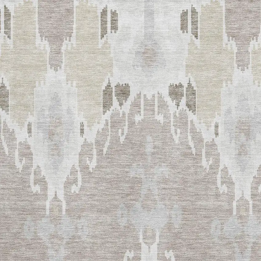 Ivory Beige And Gray Ikat Washable Area Rug With UV Protection Photo 3