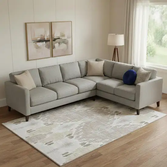 Ivory Beige And Gray Ikat Washable Area Rug With UV Protection Photo 2