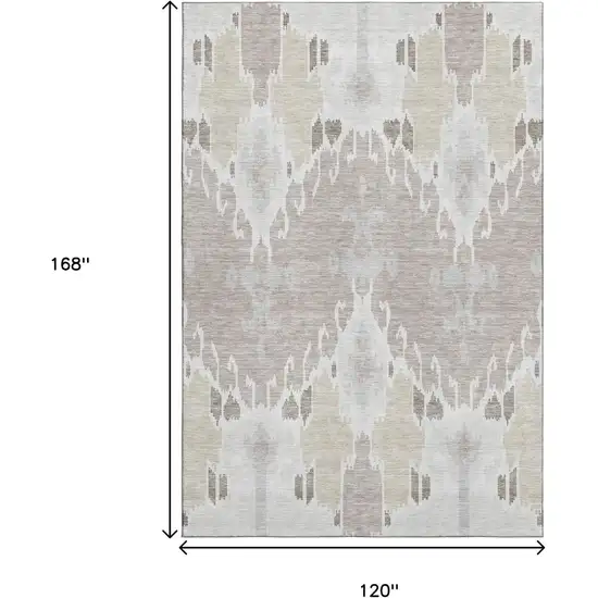 Ivory Beige And Gray Ikat Washable Area Rug With UV Protection Photo 3