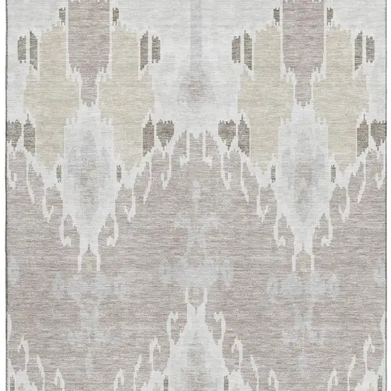Ivory Beige And Gray Ikat Washable Area Rug With UV Protection Photo 4
