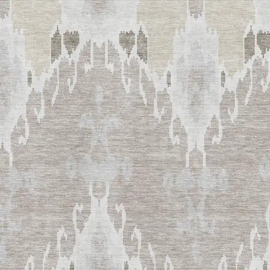 Ivory Beige And Gray Ikat Washable Area Rug With UV Protection Photo 3