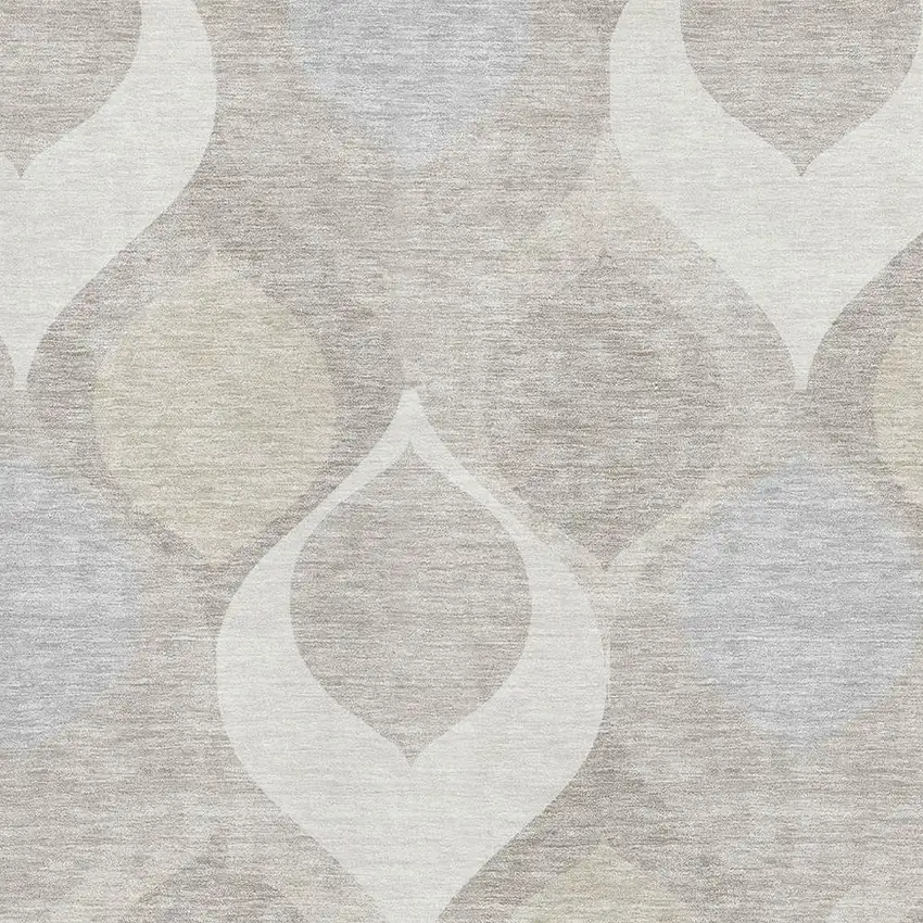 Ivory Beige And Gray Ogee Washable Area Rug With UV Protection Photo 3