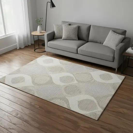 Ivory Beige And Gray Ogee Washable Area Rug With UV Protection Photo 2