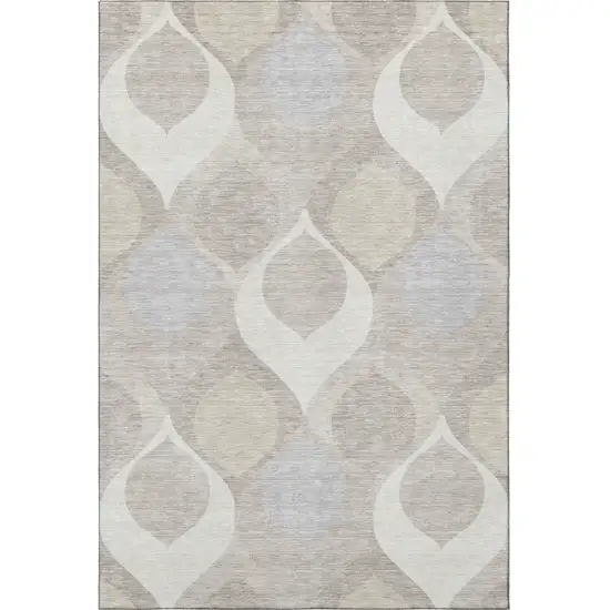 Ivory Beige And Gray Ogee Washable Area Rug With UV Protection Photo 4