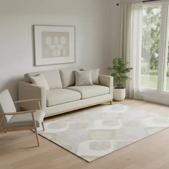 Ivory Beige And Gray Ogee Washable Area Rug With UV Protection Photo 1