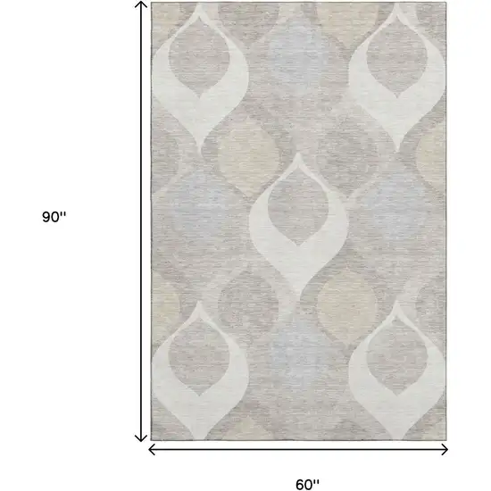 Ivory Beige And Gray Ogee Washable Area Rug With UV Protection Photo 3